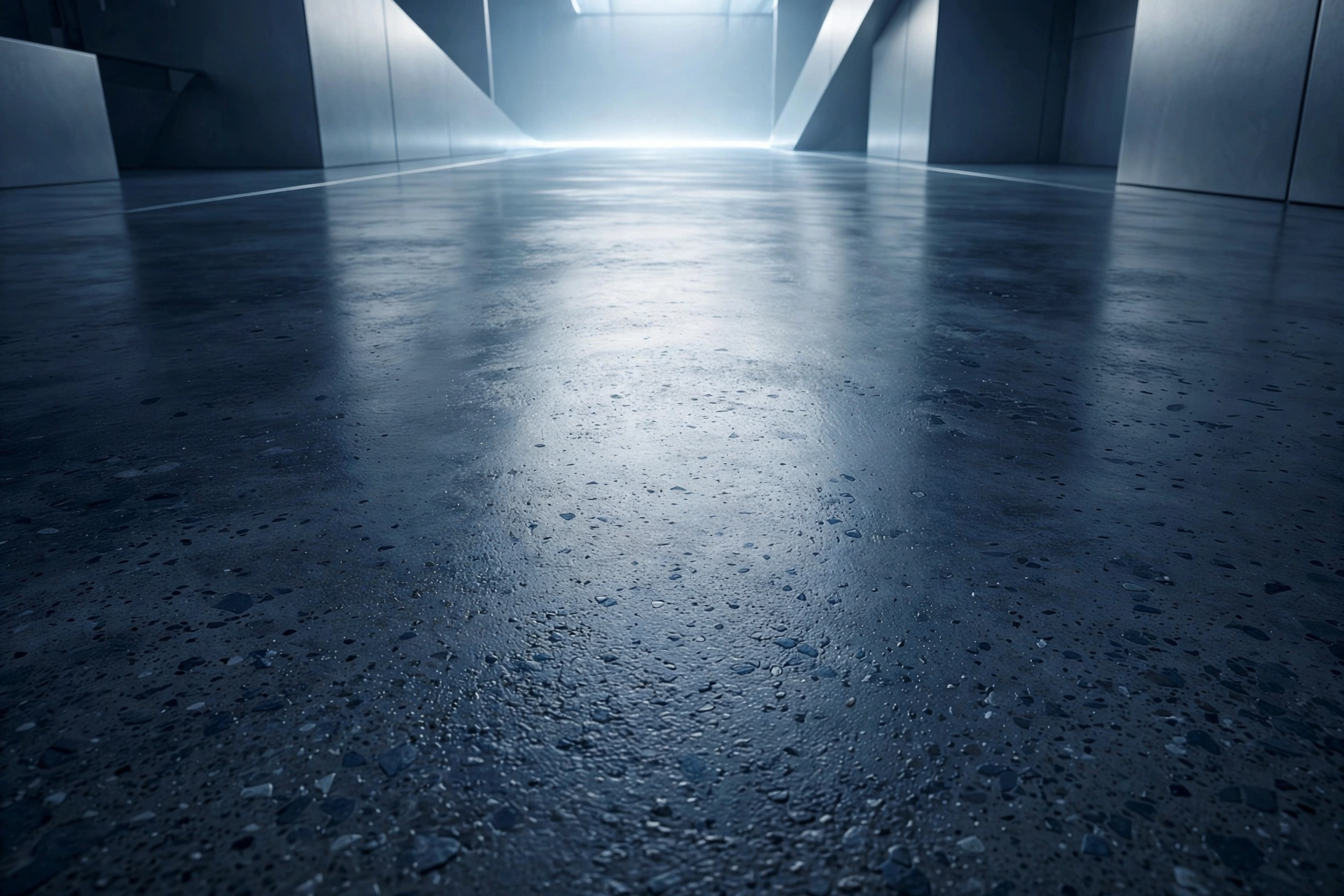 Polished concrete floor with a high reflective finish