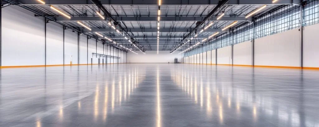 Polished concrete floor across a large distribution warehouse